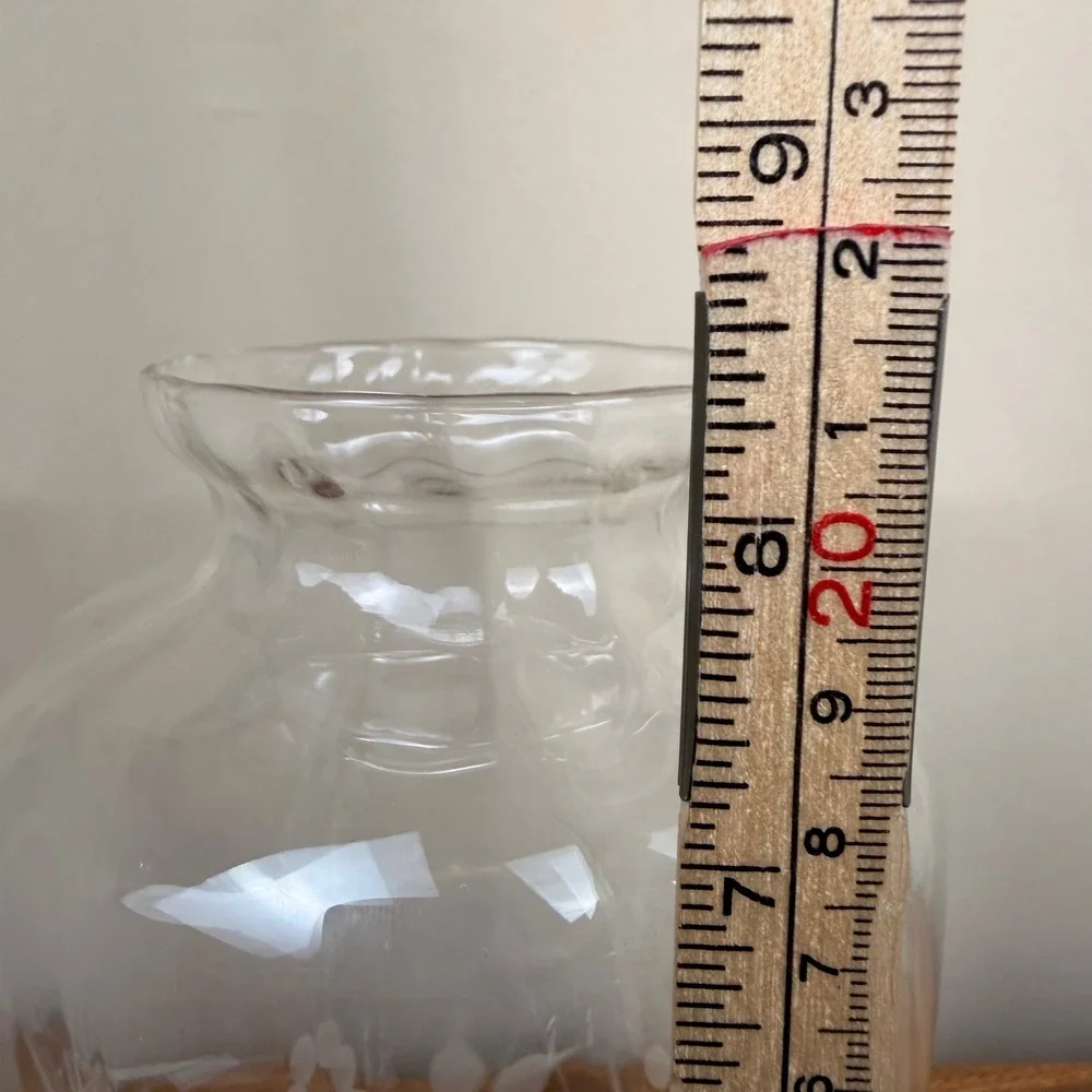 Vintage Hand Blown Optic Glass Vase Etched Floral Scalloped Rim Clear 8 inch